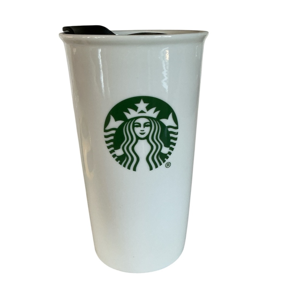 Starbucks Ceramic White/Green Siren 10oz Ceramic Travel Mug with Lid